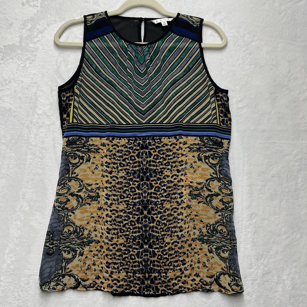 Cabi Leopard Stripe‎ Sleeveless Top Women's Small Tank Sheer Career Summer